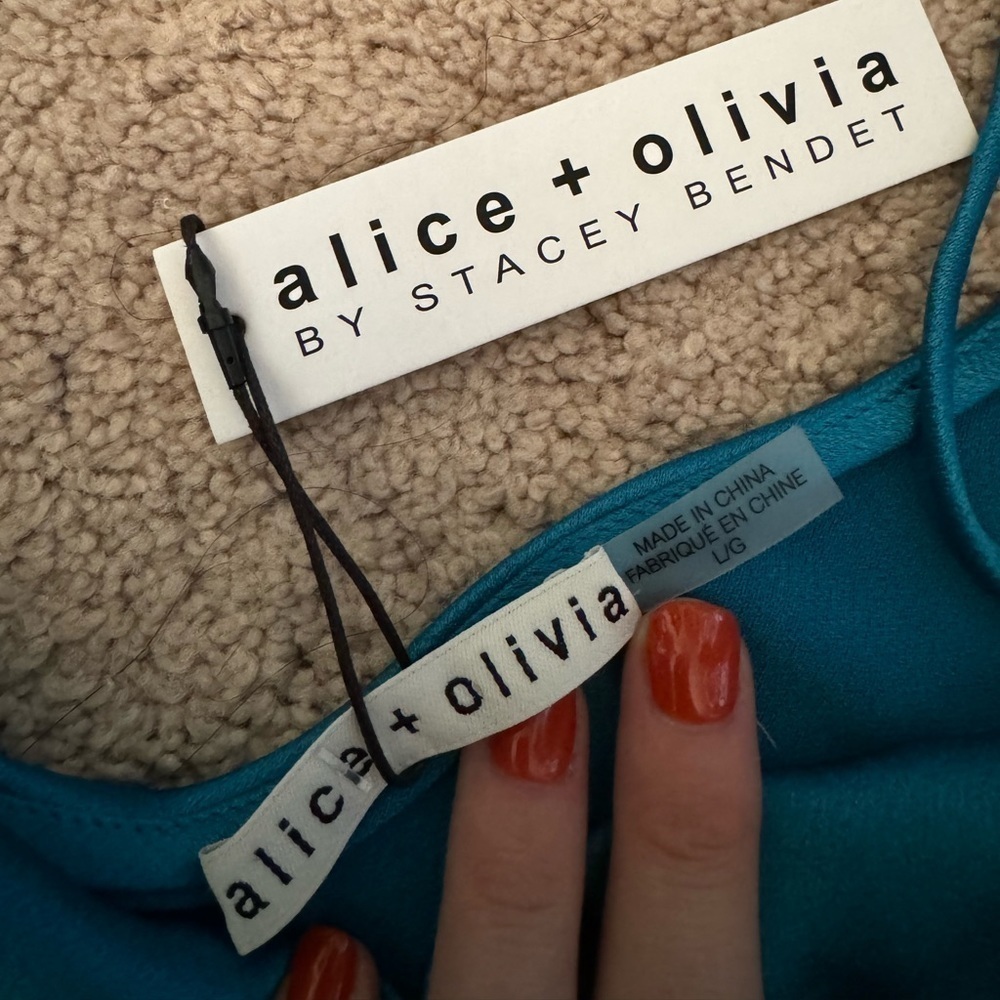 Alice & Olivia- NWT Teal Blue Silk Draped Thin Strap Tank Top - Picture 2 of 4